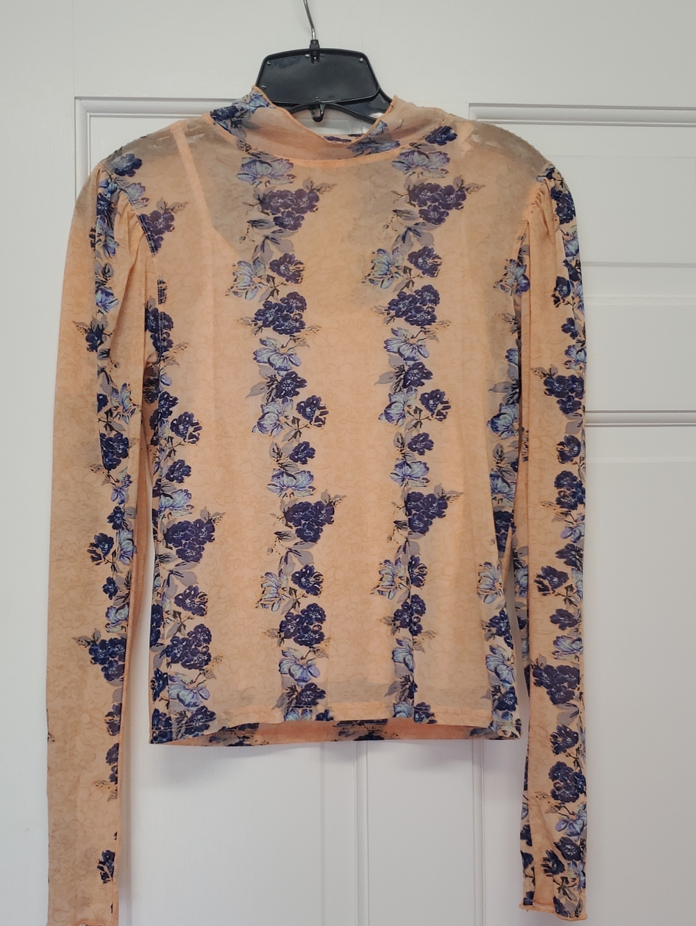 FREE PEOPLE Peach Floral Long-Sleeve Mock Neck Top XS